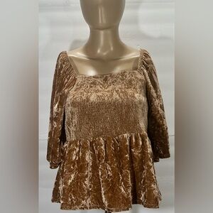 Belle Du Jour Crushed Velvet Brown Peplum Top